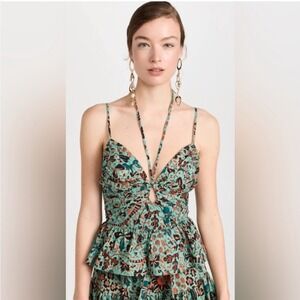 Ulla Johnson Womens Green Strappy Halter Abstract Peplum Open Back Essie Top 4